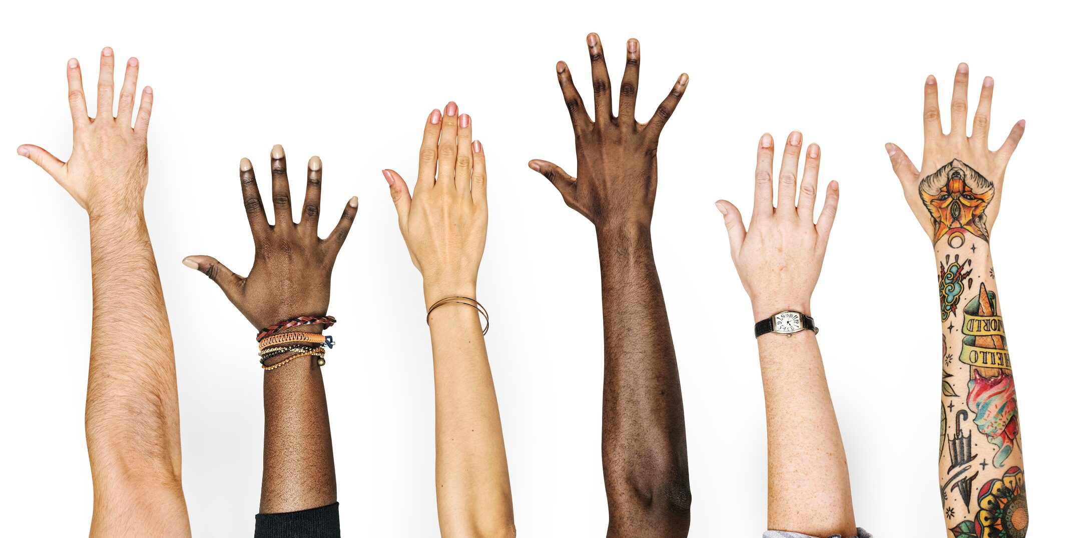 Diversity hands raised up gesture
